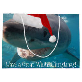 Grand Sac Cadeau Merry Great White Noël Shark Santa Hat Funny (Dos)