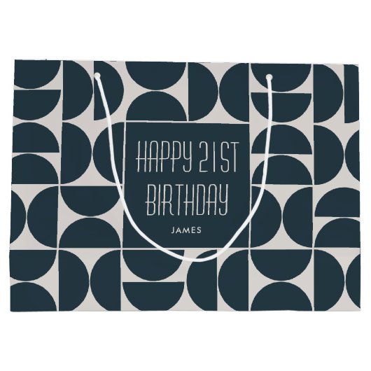 Grand Sac Cadeau Mi-siècle moderne Anniversaire Rétro 21e Bleu Noir (Dos)