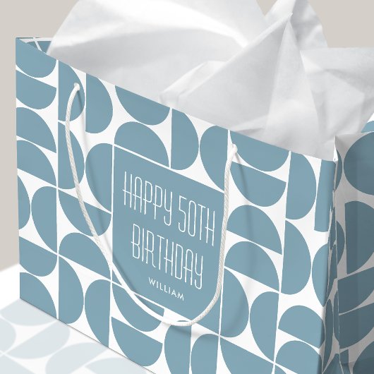 Grand Sac Cadeau Mi-siècle moderne Anniversaire Rétro 50e Bleu