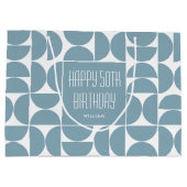 Grand Sac Cadeau Mi-siècle moderne Anniversaire Rétro 50e Bleu (Dos)