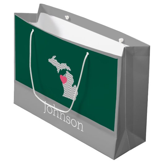 Grand Sac Cadeau Michigan State Map with Custom Love Heart and Name (Devant Angle)