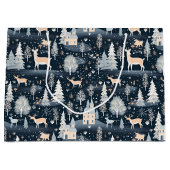 Grand Sac Cadeau Midnight Blue Snowy Village  (Devant)
