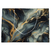 Grand Sac Cadeau Midnight Navy and Gold Marble Artistic Pattern (Devant)