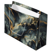 Grand Sac Cadeau Midnight Navy and Gold Marble Artistic Pattern (Devant Angle)