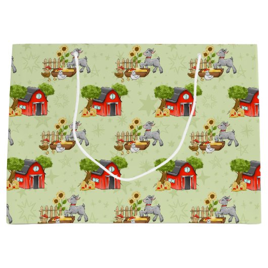 Grand Sac Cadeau mignon animaux de ferme carrelé motif (Devant)