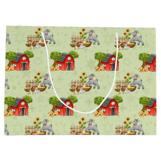 Grand Sac Cadeau mignon animaux de ferme carrelé motif (Dos)