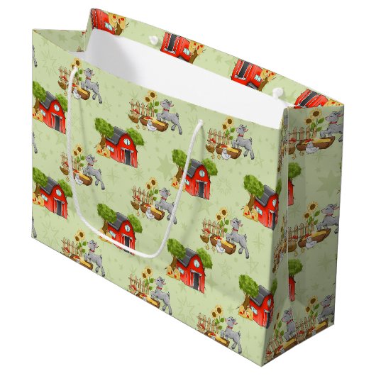 Grand Sac Cadeau mignon animaux de ferme carrelé motif (Devant Angle)