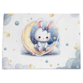 Grand Sac Cadeau mignon lapin assis sur la lune (Devant)