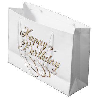 Grand Sac Cadeau mignon or blanc Joyeux fête d'anniversaire