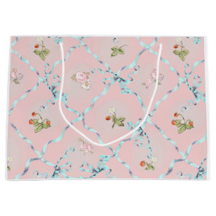 Grand Sac Cadeau Mignonette Fraises Ribbon Trellis Blush rose
