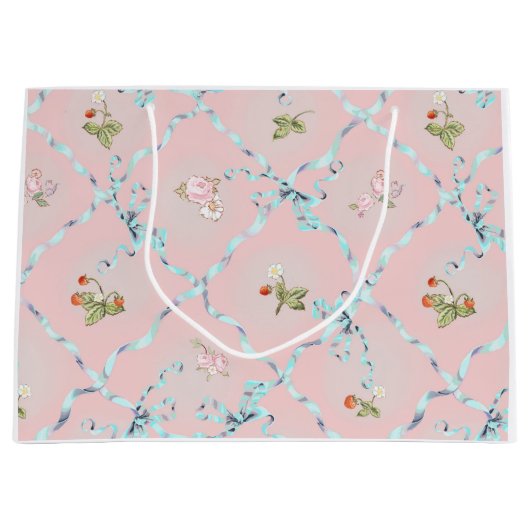 Grand Sac Cadeau Mignonette Fraises Ribbon Trellis Blush rose (Devant)