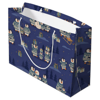 Grand Sac Cadeau Mignonne famille de manchots en pull | Scènes de N
