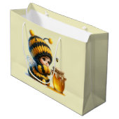 Grand Sac Cadeau Mignonne fille en costume d'abeille avec miel (Devant Angle)