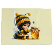 Grand Sac Cadeau Mignonne fille en costume d'abeille avec miel (Dos)
