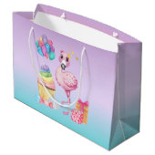 Grand Sac Cadeau mignonne filles Anniversaire flamingo ajouter nom (Dos Angle)