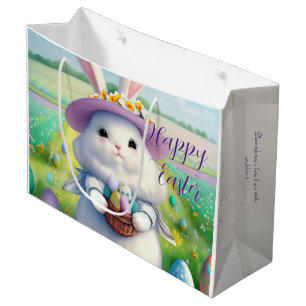 Grand Sac Cadeau Mignonne lapin de Pâques 01