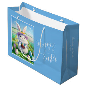 Grand Sac Cadeau Mignonne lapin de Pâques 01