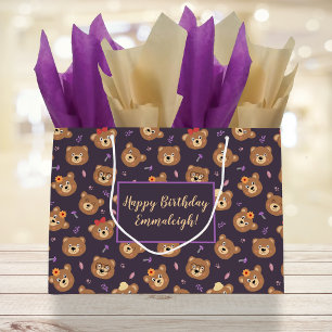 Grand Sac Cadeau Mignonne Teddy Face d'ours Personnalisé pourpre
