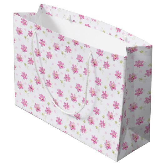 Grand Sac Cadeau Mignonnes Fleurettes Roses (Dos Angle)