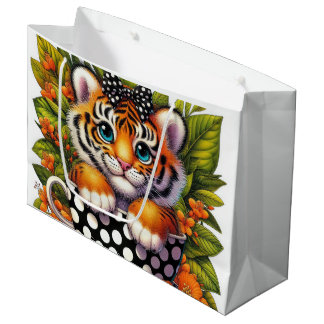 Grand Sac Cadeau Mignons amateurs de tigre en tasse à thé fêtent