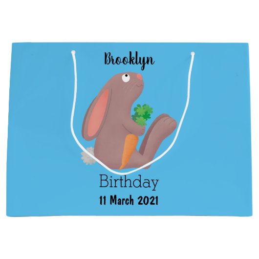 Grand Sac Cadeau Mignons lapin lapin lapin assis avec dessin de car (Devant)