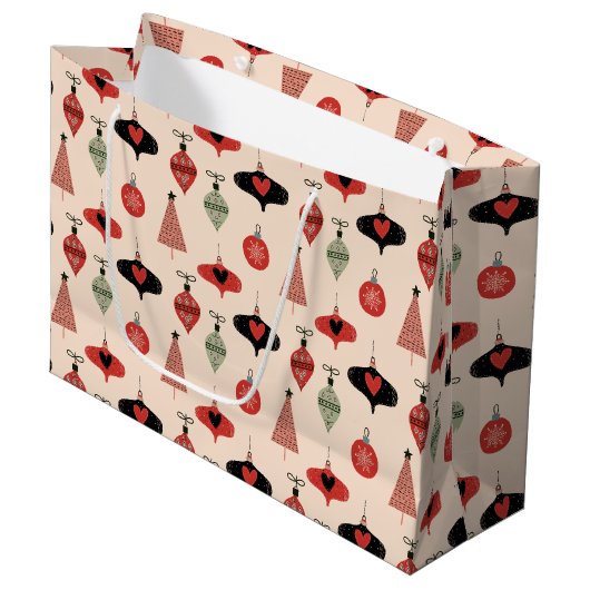 Grand Sac Cadeau Milieu du siècle Noël moderne (Devant Angle)