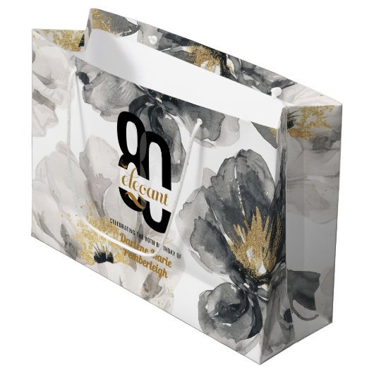 Grand Sac Cadeau Minimal Eighty & Elegant Black Gold 80th Birthday (Devant Angle)