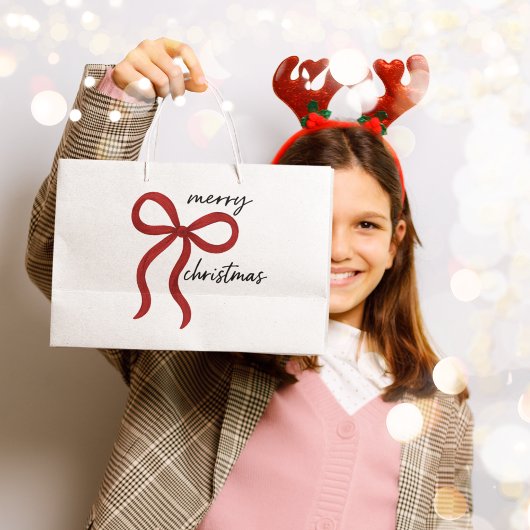 Grand Sac Cadeau Minimalist Red Bow Merry Christmas