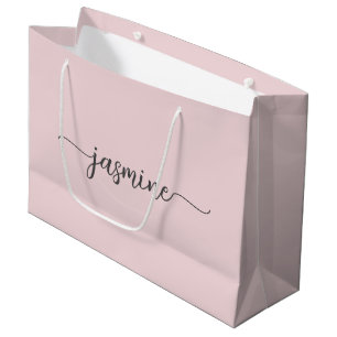 Grand Sac Cadeau Minimaliste Monogramme Rose Pâle Écriture Féminine