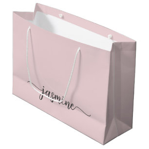 Grand Sac Cadeau Minimaliste Monogramme Rose Pâle Simple Écriture F