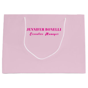 Grand Sac Cadeau Minimaliste rose tendance personnalisé nom personn