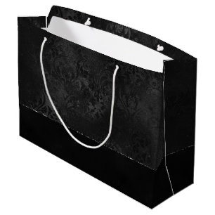 Grand Sac Cadeau Minuit Onyx Romance Black Satiny Grunge Damask
