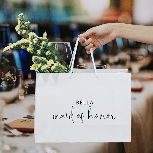 Grand Sac Cadeau Minuscule femme d'honneur noire et blanche