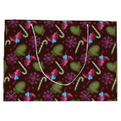 Grand Sac Cadeau Mittens de Noël, Snowflakes, Bâtons à menthe poivr (Dos)