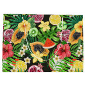 Grand Sac Cadeau Mix-fruits tropicaux, fleurs et feuilles en noir (Dos)
