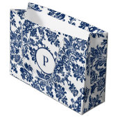 Grand Sac Cadeau Modèle bleu Damas de la marine classique (Devant Angle)