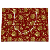 Grand Sac Cadeau Modèle Brown rouge & brillant or Damask (Devant)