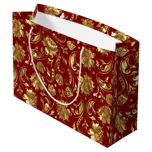 Grand Sac Cadeau Modèle Brown rouge & brillant or Damask (Dos Angle)