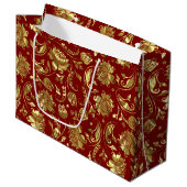 Grand Sac Cadeau Modèle Brown rouge & brillant or Damask (Devant Angle)