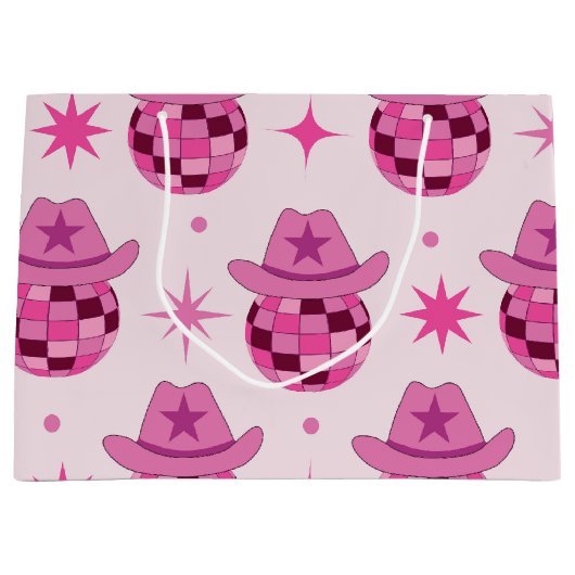 Grand Sac Cadeau Modèle de chapeau de cowgirl disco rose avec des é (Devant)