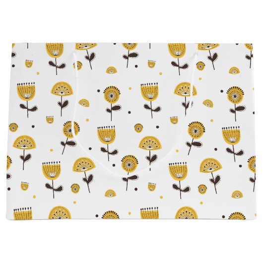 Grand Sac Cadeau Modèle Floral Jaune Moderne Du Milieu Du Siècle (Devant)