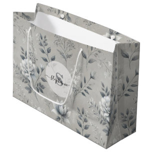Grand Sac Cadeau Modèle floral vintage sur Arrière - plan gris rust