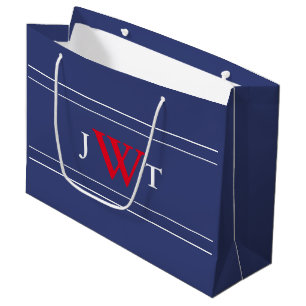Grand Sac Cadeau Modèle traditionnel de Monogramme rouge blanc et b