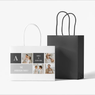 Grand Sac Cadeau Moden 3Collage Photo & Grey Meilleur Cadeau Famili
