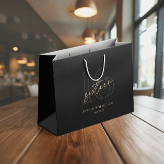 Grand Sac Cadeau Modern Black Gold 16th Birthday