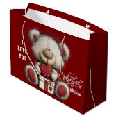 Grand Sac Cadeau Modern Cute Bear Happy Valentines Day Name  (Dos Angle)