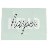 Grand Sac Cadeau Modern Pastel Mint Bonjour Et Vous Nom (Dos)
