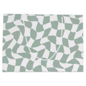 Grand Sac Cadeau Modern Sage Green & White Wavy Checkerboard (Dos)