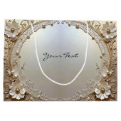 Grand Sac Cadeau Modern White Flowers Pearls Gift Bag (Dos)