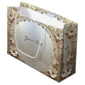 Grand Sac Cadeau Modern White Flowers Pearls Gift Bag (Devant Angle)